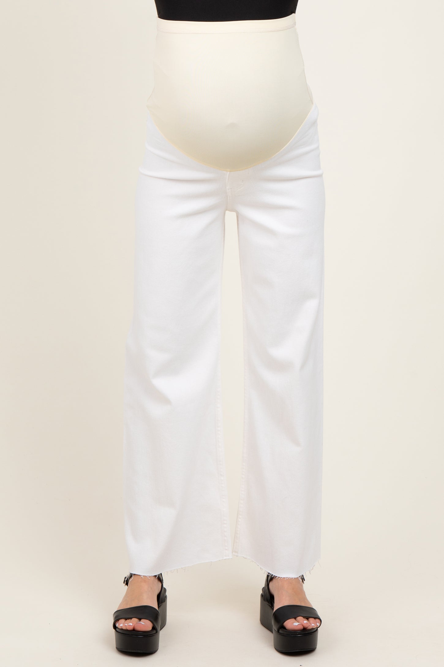 Ivory Raw Hem Wide Leg Maternity Jeans