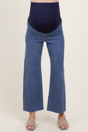 Blue Raw Hem Wide Leg Maternity Jeans