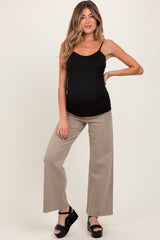 Light Taupe Raw Hem Wide Leg Maternity Jeans