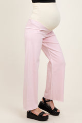 Light Pink Raw Hem Wide Leg Maternity Jeans