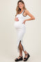 White Colorblock Trim Knit Side Slit Maternity Midi Dress
