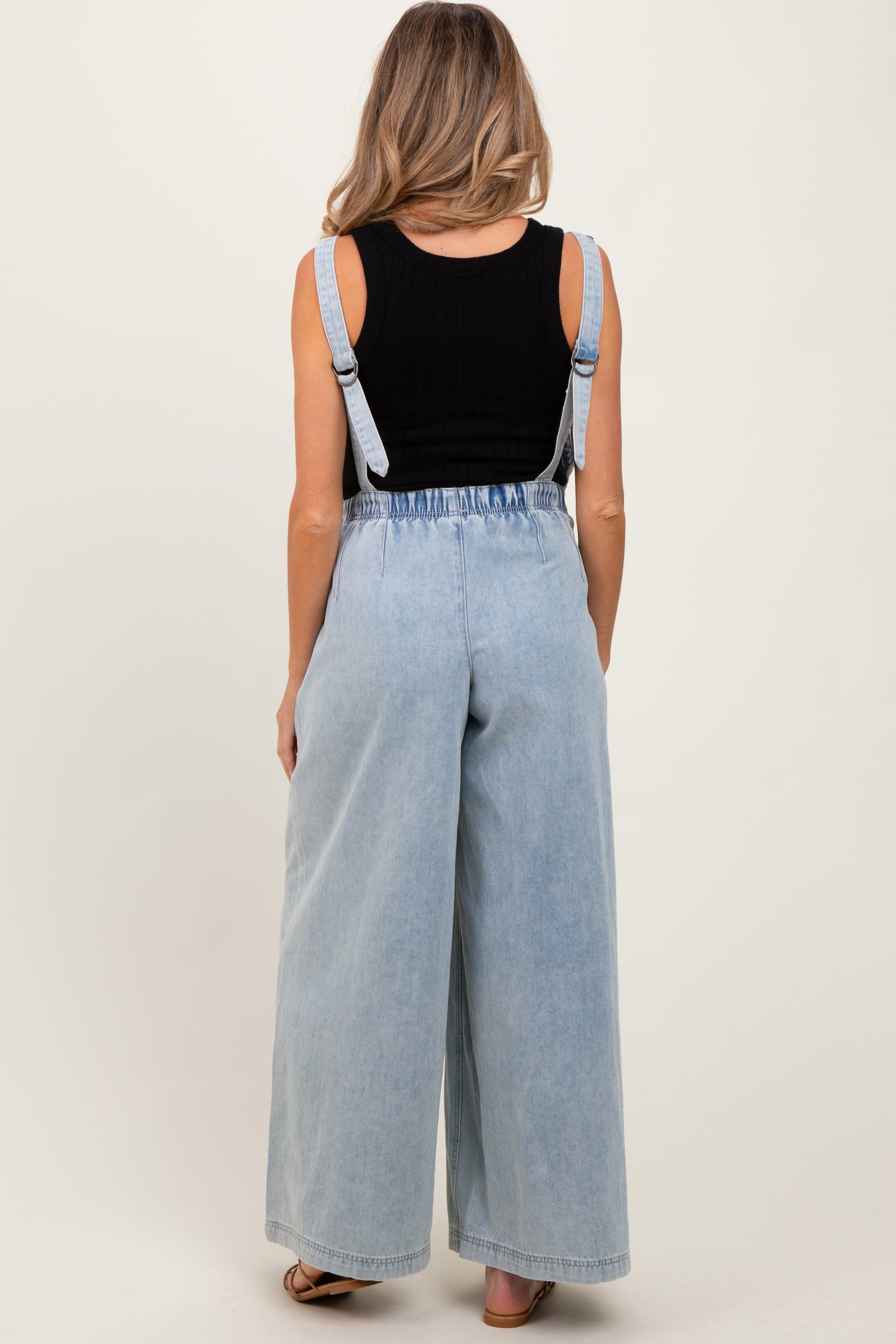 Light Blue Wide Leg Denim Maternity Jumpsuit