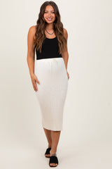 Cream Ribbed Knit Drawstring Maternity Midi Skirt