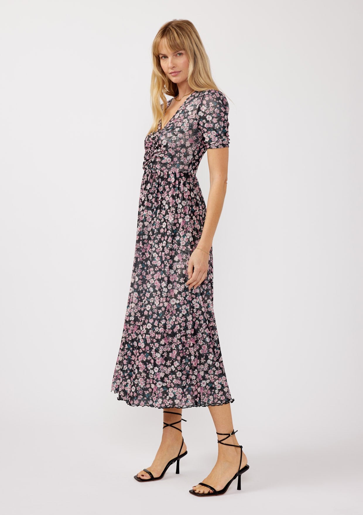 Black Floral Reversible Front Cinched Midi Dress
