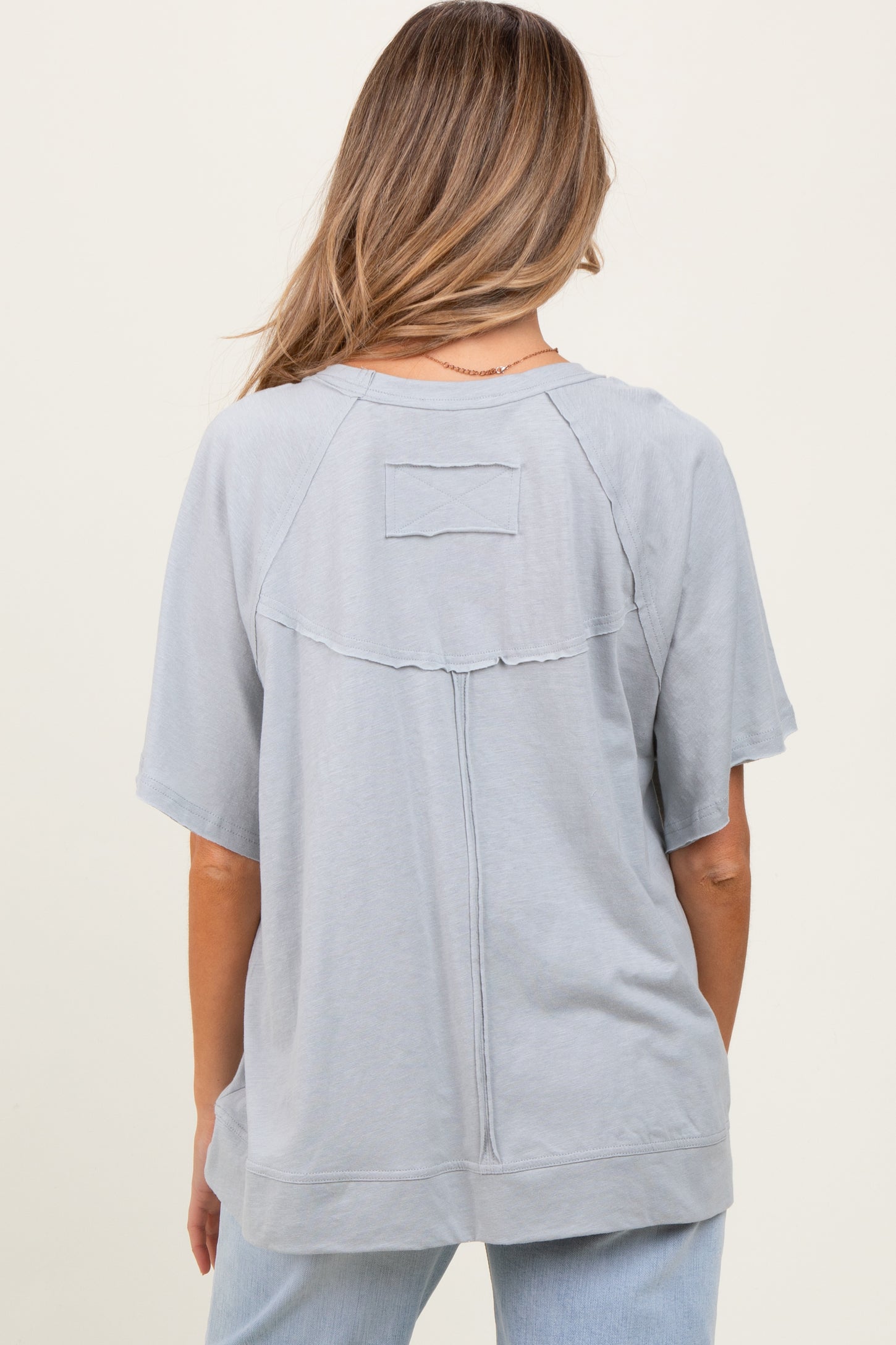 Light Grey Oversized Raw Hem Short Sleeve Maternity Tee