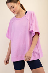 Mauve Oversized Raw Hem Short Sleeve Tee