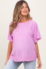 Mauve Oversized Raw Hem Short Sleeve Maternity Tee