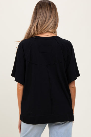 Black Oversized Raw Hem Short Sleeve Maternity Tee