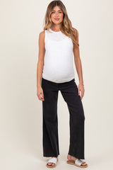 Black Raw Hem Wide Leg Maternity Jeans