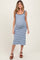 Light Blue Striped Knit Square Neck Maternity Midi Dress