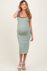 Mint Striped Knit Square Neck Maternity Midi Dress