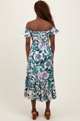 Teal Multi Smocked Top Woven Midi Dress