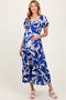 Royal Blue Blue Smocked Top Woven Tiered Maternity Dress