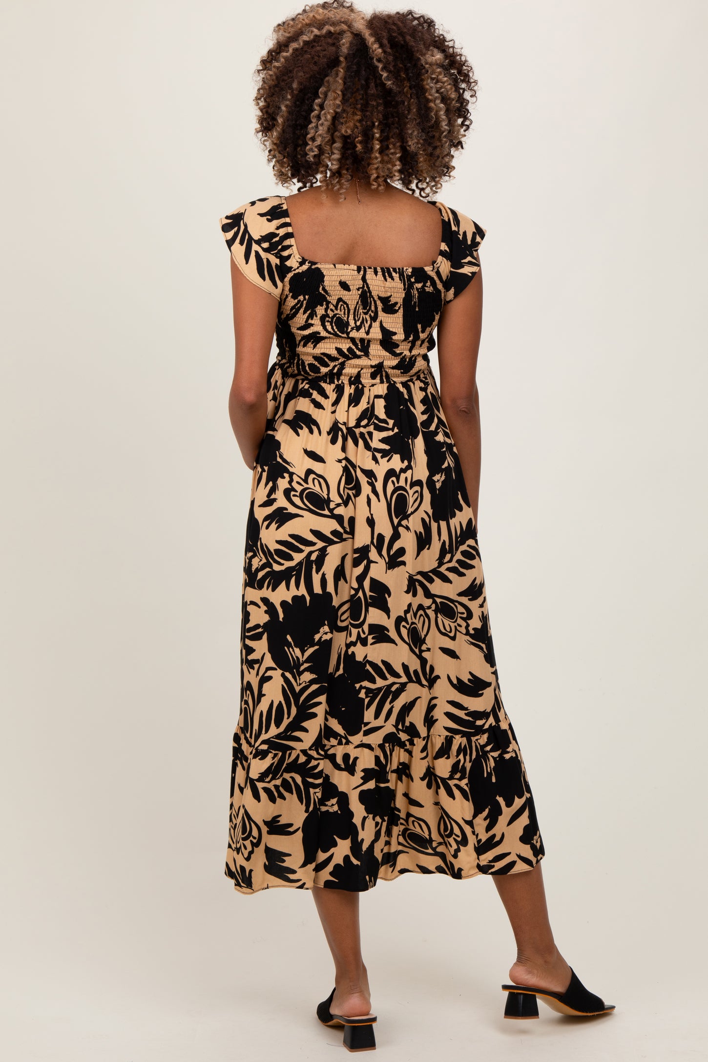 Black Mocha Smocked Top Maternity Midi Dress