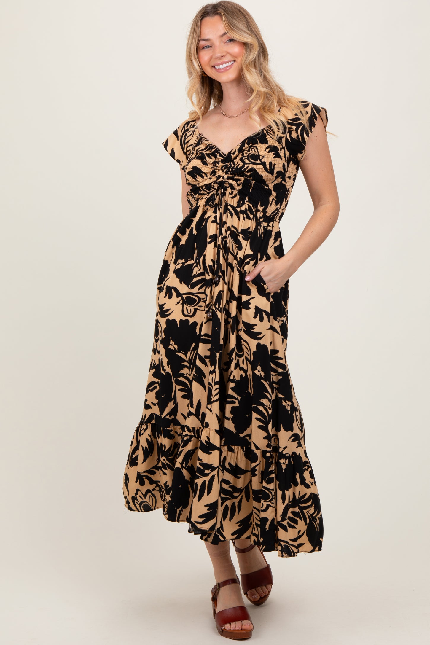 Black Mocha Smocked Top Midi Dress