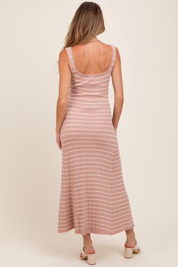 Blush/Cream Lightweight Rib Fit And Flare Maternity Midi Dress