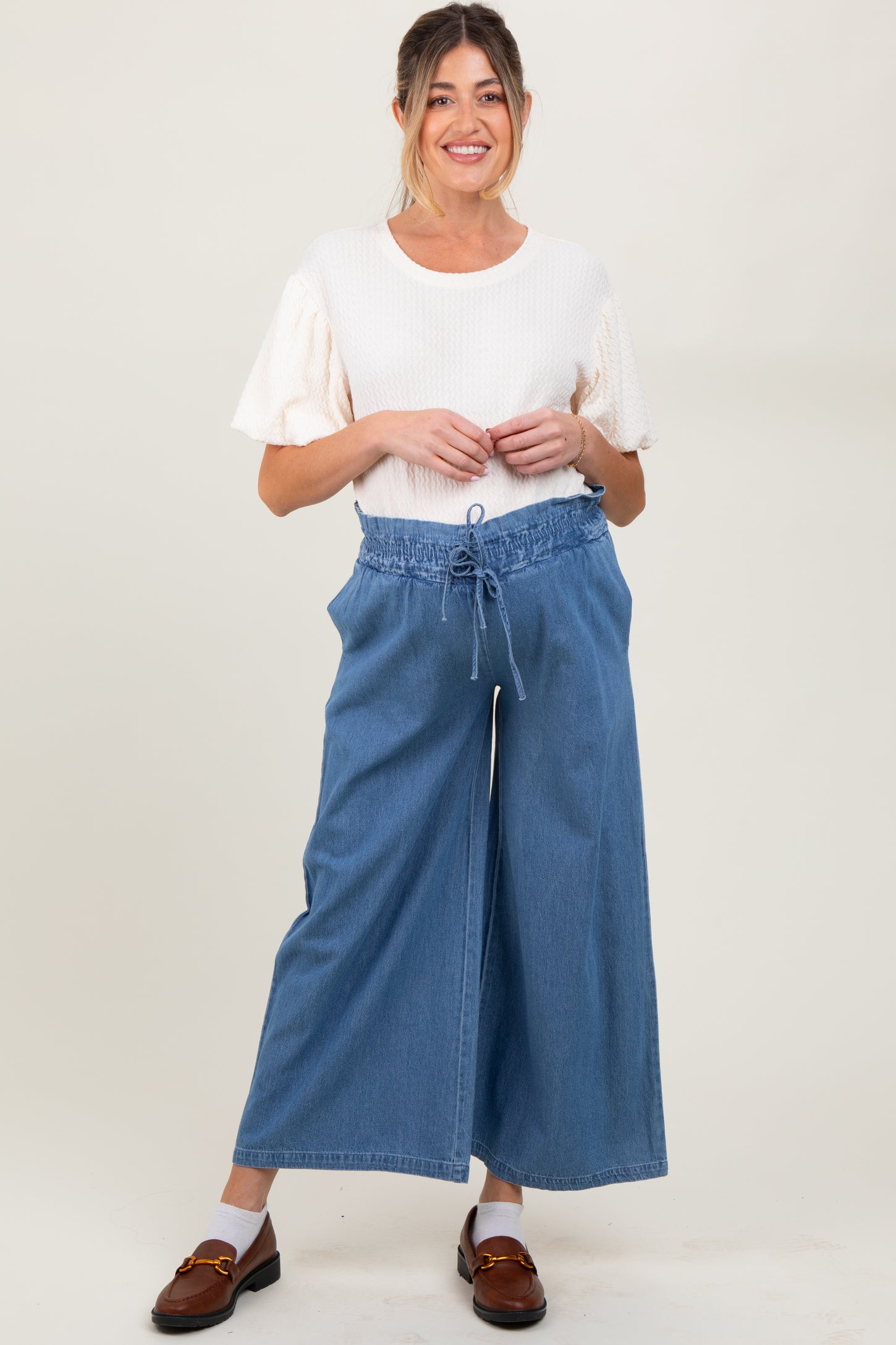 Denim Flowy Cropped Maternity Pant