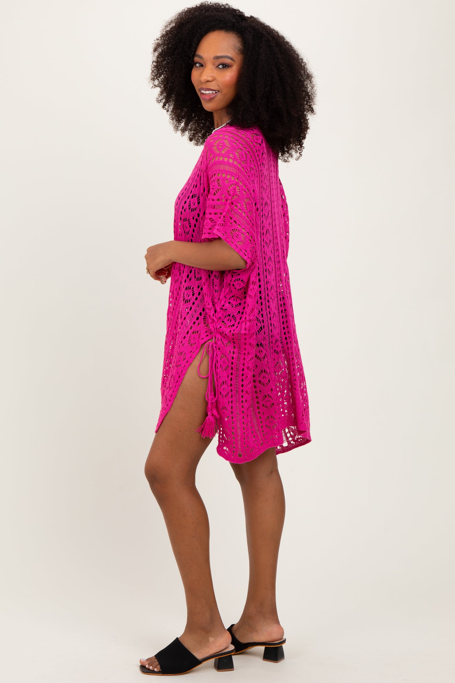 Fuchsia Crochet Knit Swim Cover Up