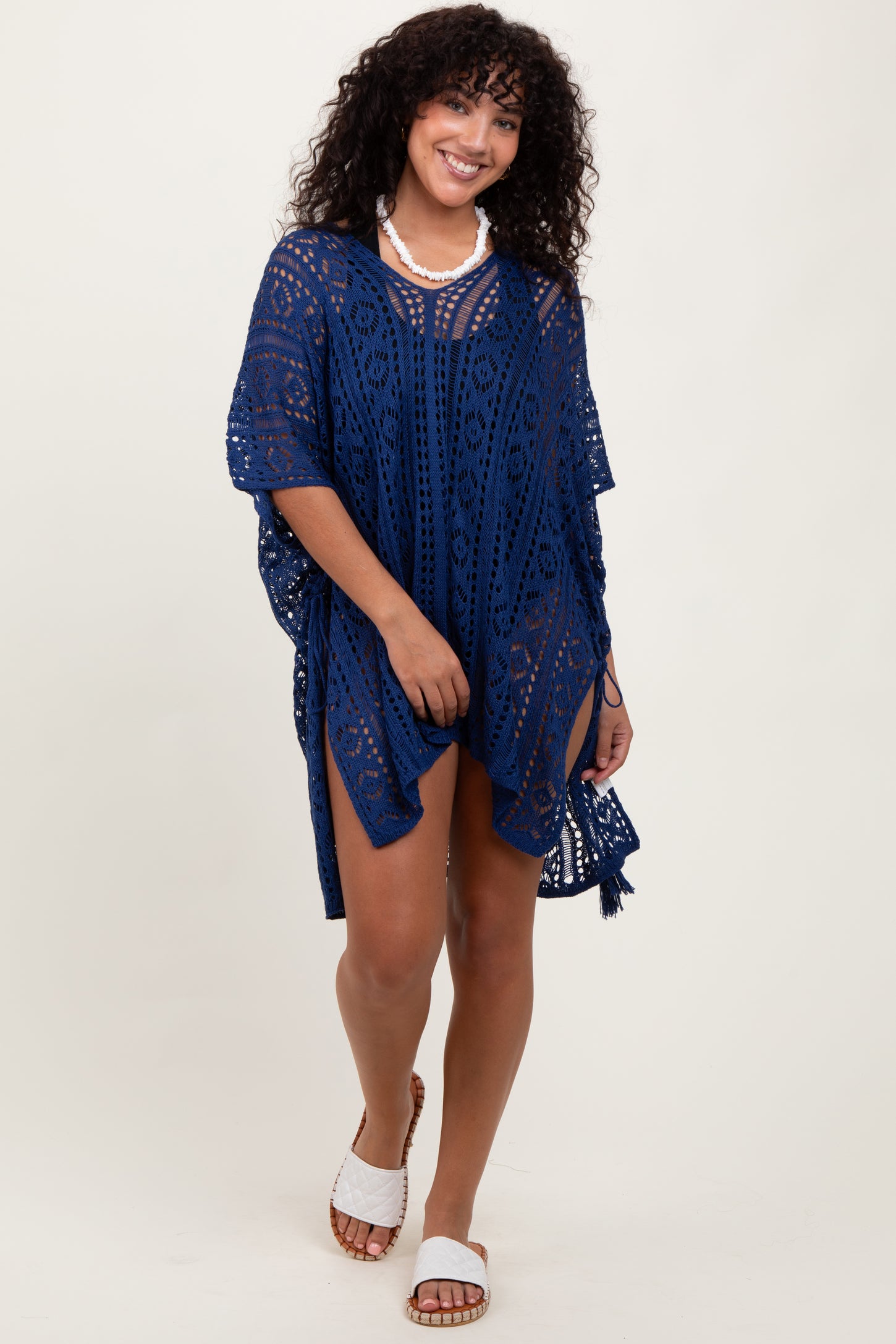 Navy Crochet Knit Swim Cover Up