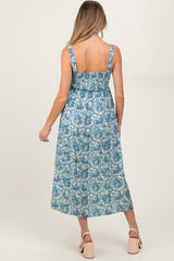 Blue Abstract Print Maternity Midi Dress