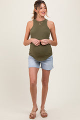 Light High Rise Raw Cut Hem Side Slit Shorts