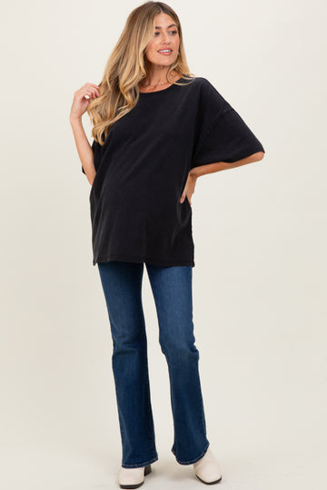 Black Mineral Washed Oversized Maternity T-Shirt
