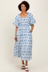 Blue Multi Printed Floral Maternity Maxi Dress