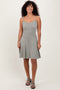 Light Olive Solid Ribbed Knitted Adjustable Strap Sleeveless Mini Dress