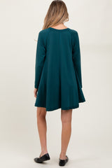 Green Crew Neck Flared Fit Long Sleeve Maternity Mini Dress