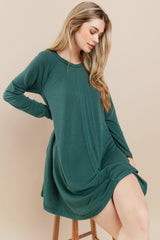 Green Crew Neck Flared Fit Long Sleeve Mini Dress