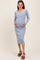 Light Blue Striped Ribbed Button Accent Off Shoulder Maternity Dress