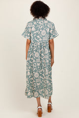 Mint Green Abstract Floral Shirt Midi Dress