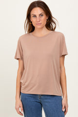 Taupe Basic Round Neck Short Sleeve T-Shirt