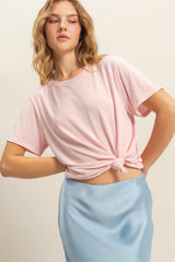 Light Pink Basic Round Neck Short Sleeve T-Shirt