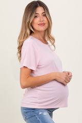 Light Pink Basic Round Neck Short Sleeve Maternity T-Shirt