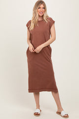 Camel Casual Sleeveless Pocketed Midi Dress