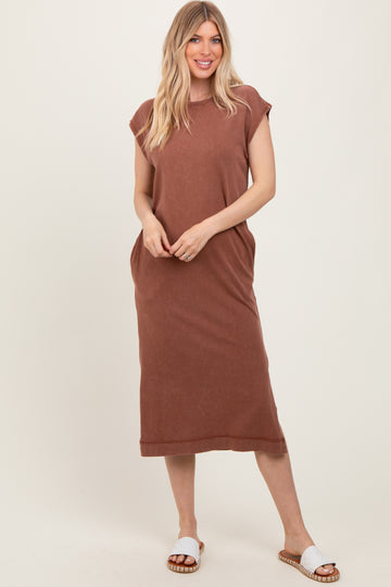 Camel Casual Sleeveless Pocketed Midi Dress