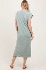 Sage Casual Sleeveless Pocketed Midi Dress