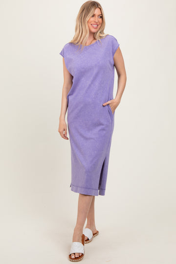 Lavender Casual Sleeveless Pocketed Midi Dress