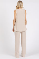 Cream Rib Knit Tank and Pant Set