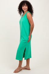 Green V-Neck Sleeveless Side Slit Midi Dress