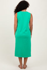 Green V-Neck Sleeveless Side Slit Midi Dress