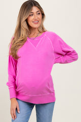 Fuchsia Vintage Wash French Terry Maternity Pullover