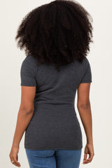 Charcoal Solid Ribbed Short Sleeve Round Neck Basic Top