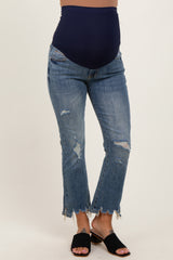 Dark Wash Distressed Cropped Maternity Jeans