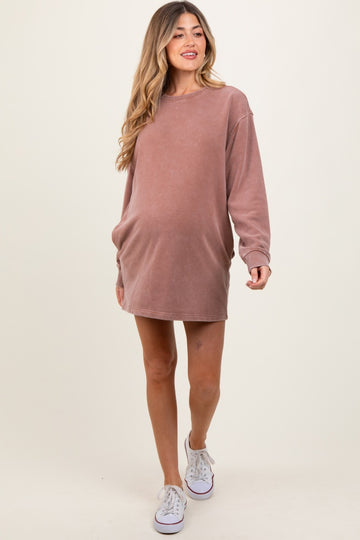 Camel Long Sleeve Oversized Sweatshirt Maternity Mini Dress