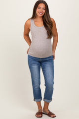 Dark Wash Slim Roll Cuff Maternity Jeans