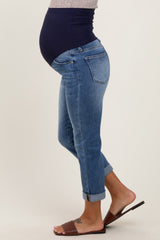 Dark Wash Slim Roll Cuff Maternity Jeans