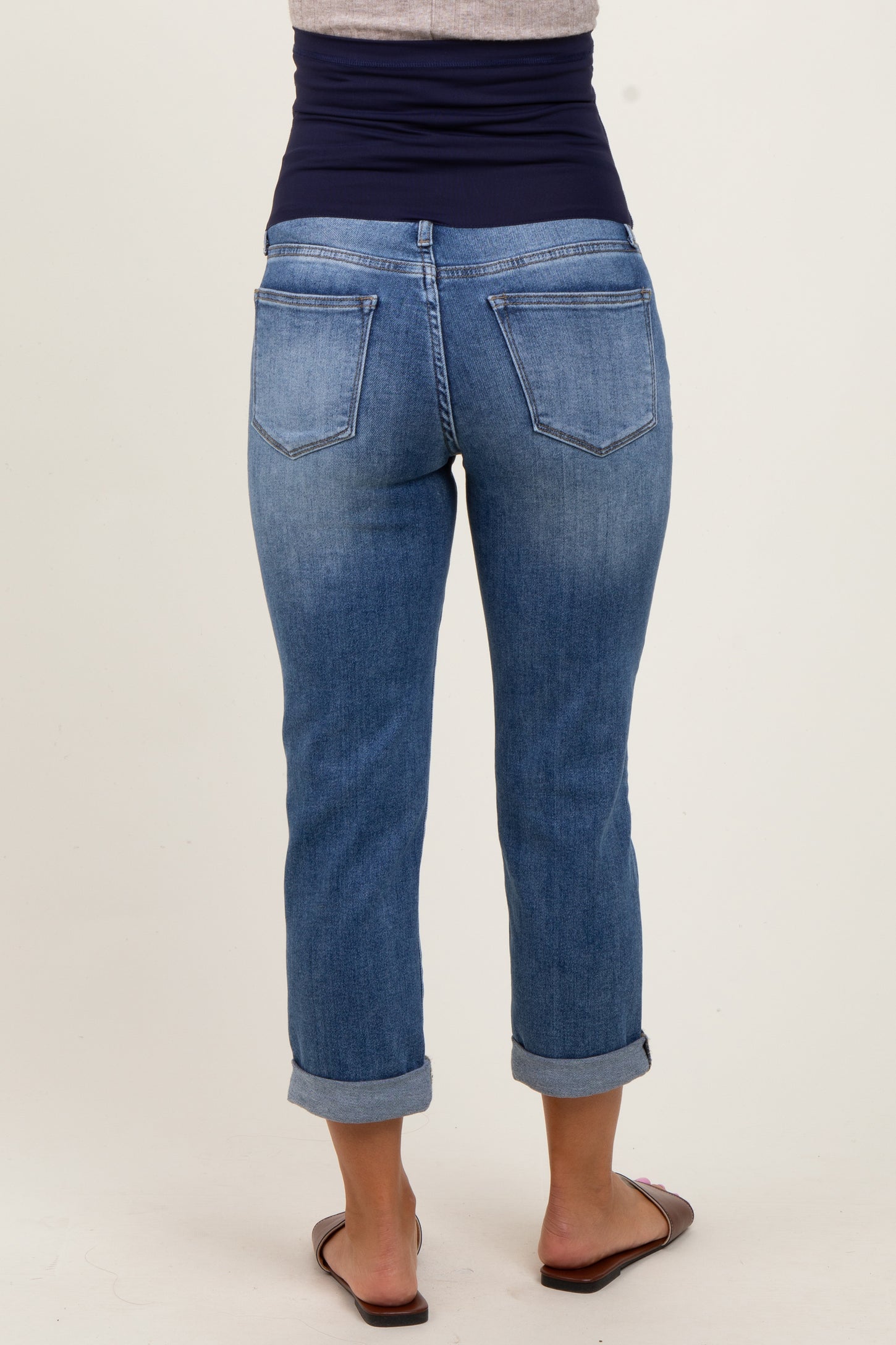 Dark Wash Slim Roll Cuff Maternity Jeans