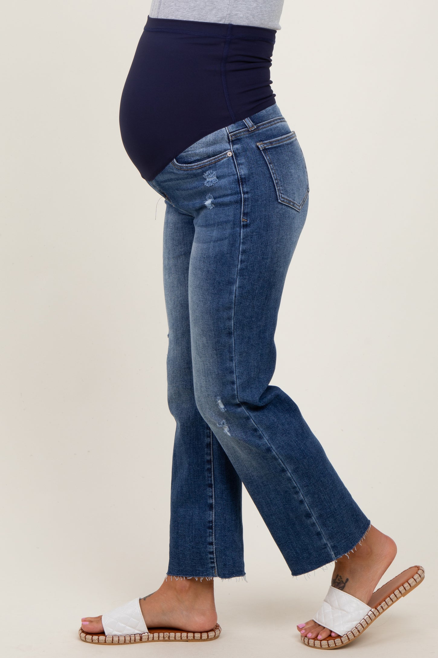 Dark Wash Faded Cropped Maternity Jeans